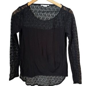 BCBG Generation Whimsigoth Witchy Y2K Retro Black Lace Long Sleeved Top Size XS